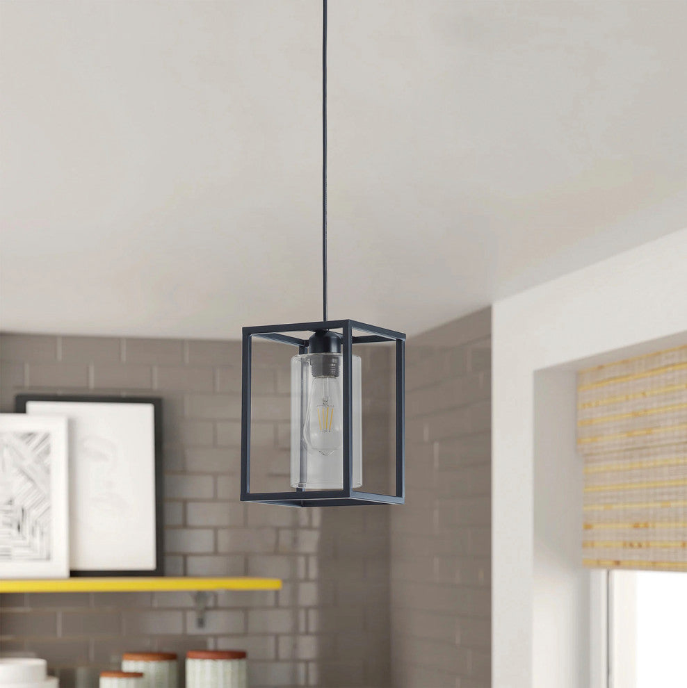 1-Light Rectangular Clear Glass Shade Pendant Lighting Chandelier
