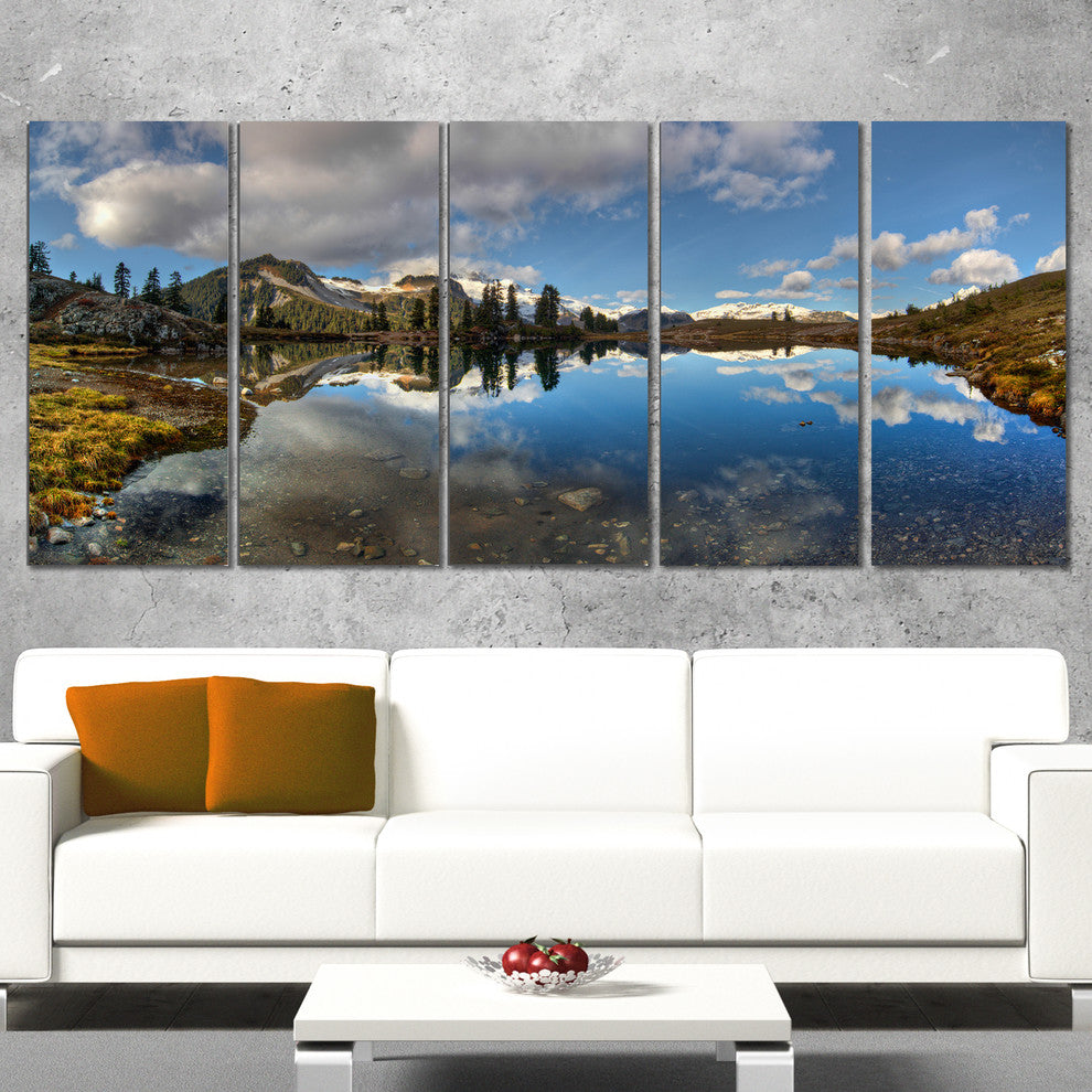 Clear Lake with Pine Trees Panorama, Landscape Canvas Print, 60"x28", 5 Panels