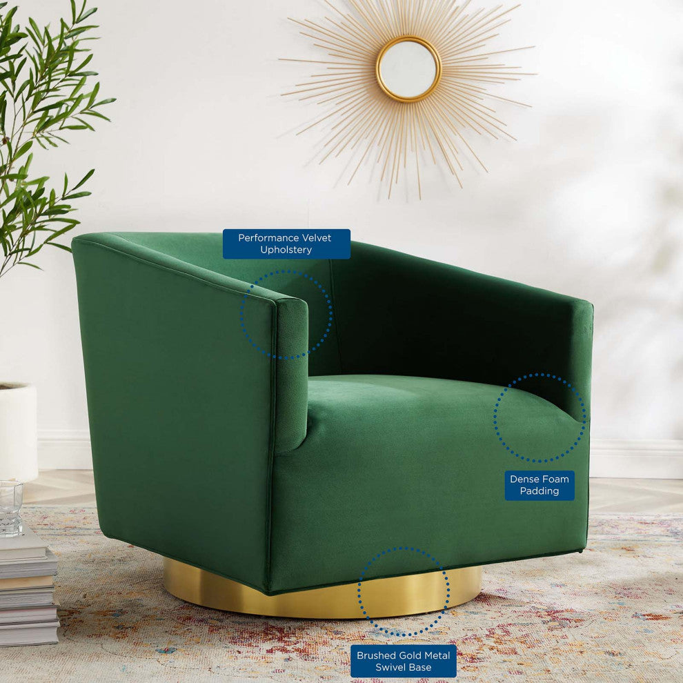 Armchair Accent Swivel Chair, Velvet, Gold Green, Modern, Lounge Hospitality