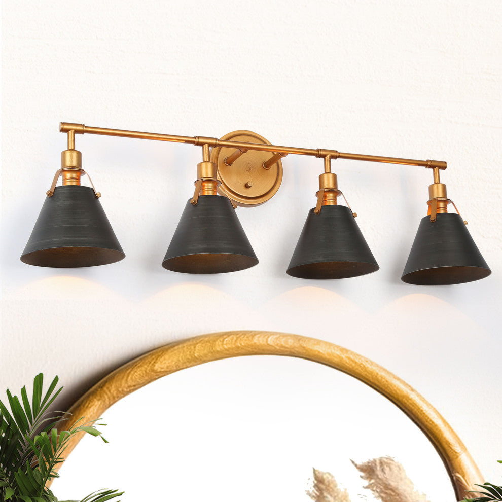 LNC Modern 4-Light Bathroom Vanity Light, Antique Brushed Gold/Gray