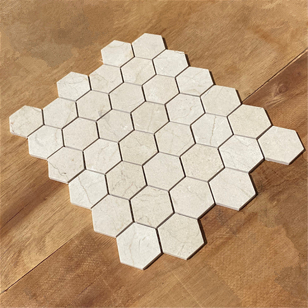 Crema Marfil Marble 2 inch Hexagon Mosaic Tile Polished, 1 sheet