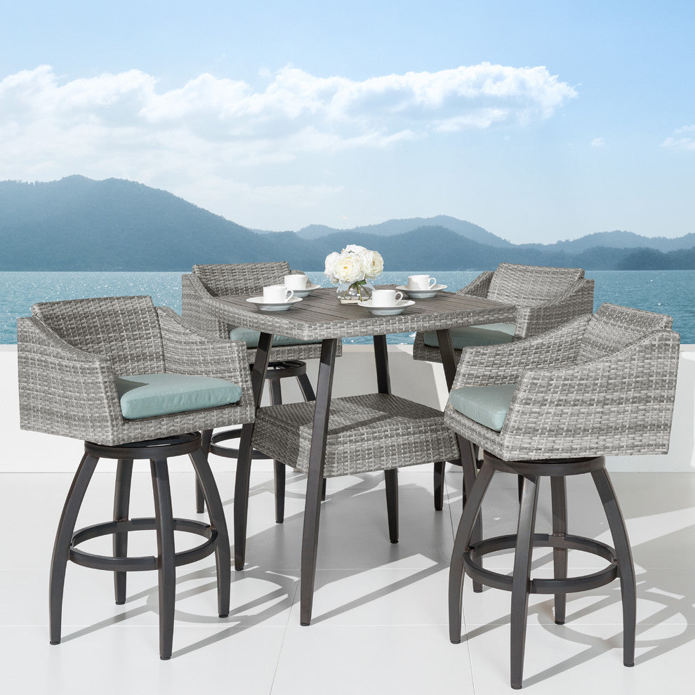 Cannes 5 Piece Aluminum Outdoor Patio Bar Stool Set, Spa Blue