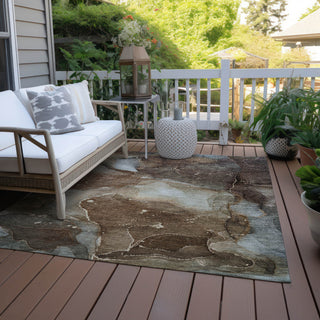 Machine Washable Indoor/Outdoor Chantille ACN522 Brown 3' x 5' Rug