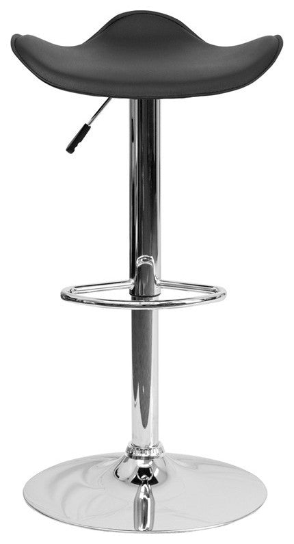Contemporary Black Vinyl Adjustable Barstool With Chrome Base
