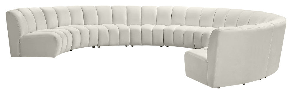 Infinity Channel Tufted Velvet Modular Chair, Cream, 9 Piece