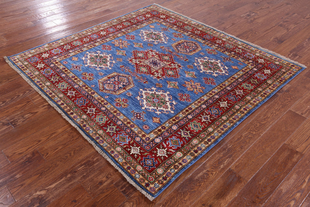 6' Square Super Kazak Handmade Rug Q9558
