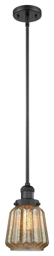 1-Light Chatham 6" Mini Pendant, Matte Black, Glass: Mercury Plated