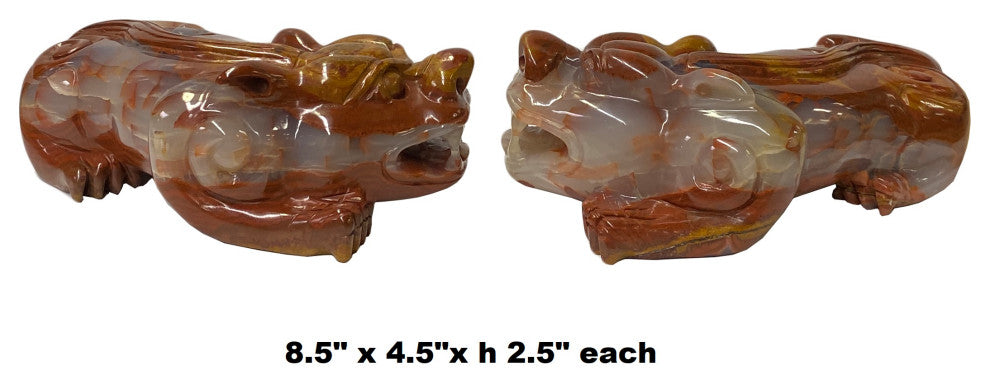 Pair Chinese Red White Stone Fengshui Fortune Pixiu Display Figures Hws1042