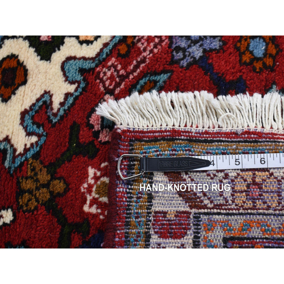 Maroon Red New Persian Bohemian Hamadan Pure Wool Hand Knotted Rug 3'7" x 4'8"