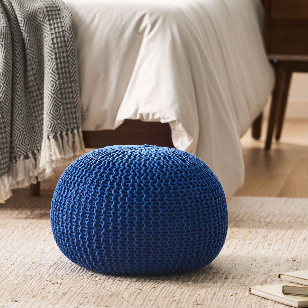 GDF Studio Belle Knitted Cotton Pouf, Navy