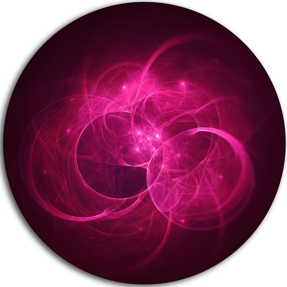 Glowing Magenta Circles, Abstract Digital Art Round Wall Art, 11"