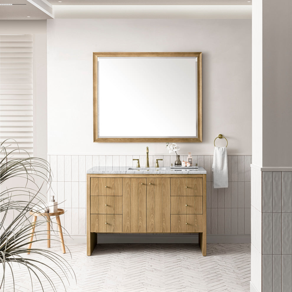 Hudson 48" Single Vanity, Light Natural Oak,  Carrara Marble Top