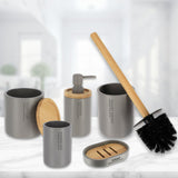 Bathroom Accessories with Natural Accents, Gray, Full Set 5 Pieces