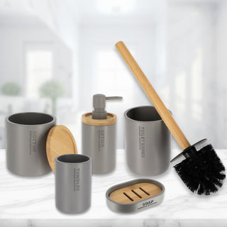 Bathroom Accessories with Natural Accents, Gray, Full Set 5 Pieces