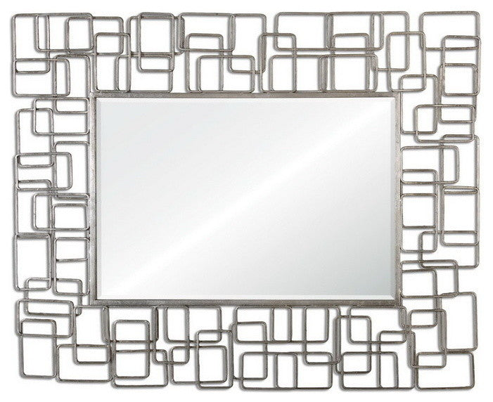 Reena Modern Decorative Mirror High-Gloss Silver Leaf Finish with Beveled Glass