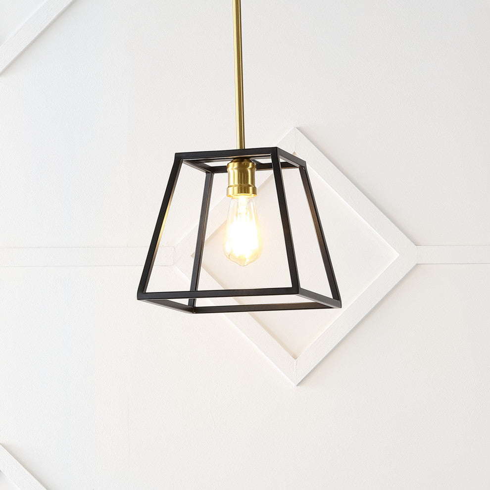 Girard 9.25" 1-Light Farmhouse Industrial Iron LED Pendant, Black/Brass Gold
