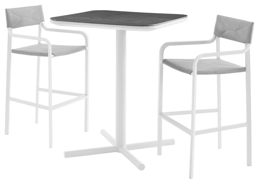Bar Stool Chair and Table Set, Aluminum, Metal, White Gray, Modern, Outdoor