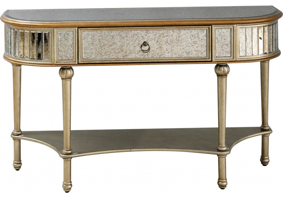 Antiqued Gold Demilune Console Table