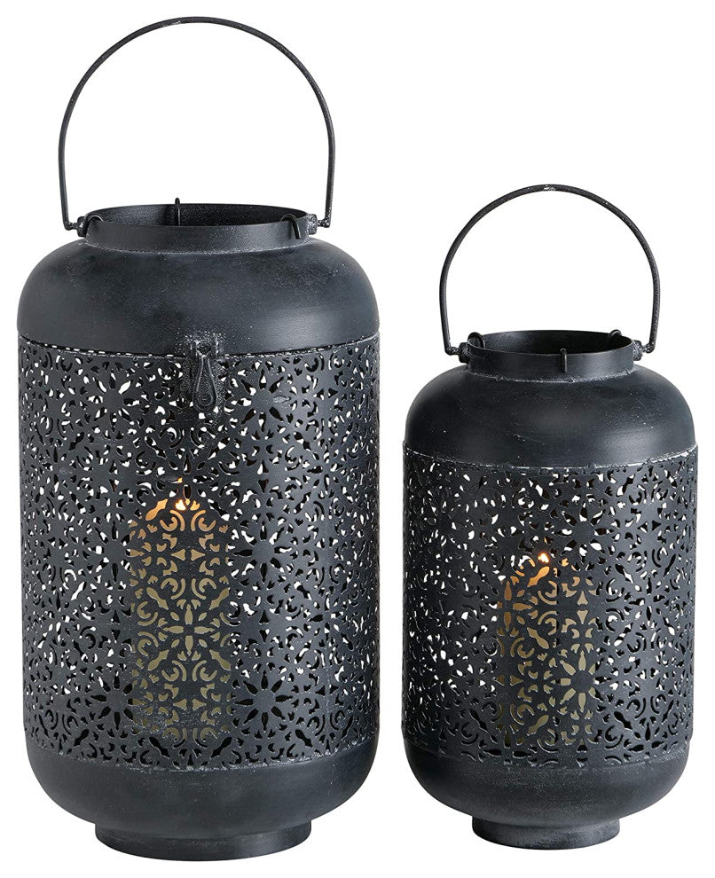 Black Lattice Temple Candle Lantern Set