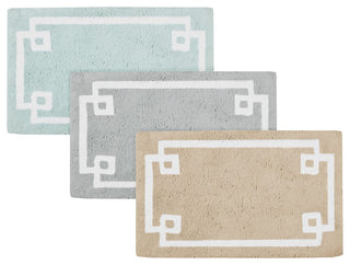 Madison Park Evan High Pile Bordered Bathroom Rug, Blue, Taupe, Runner