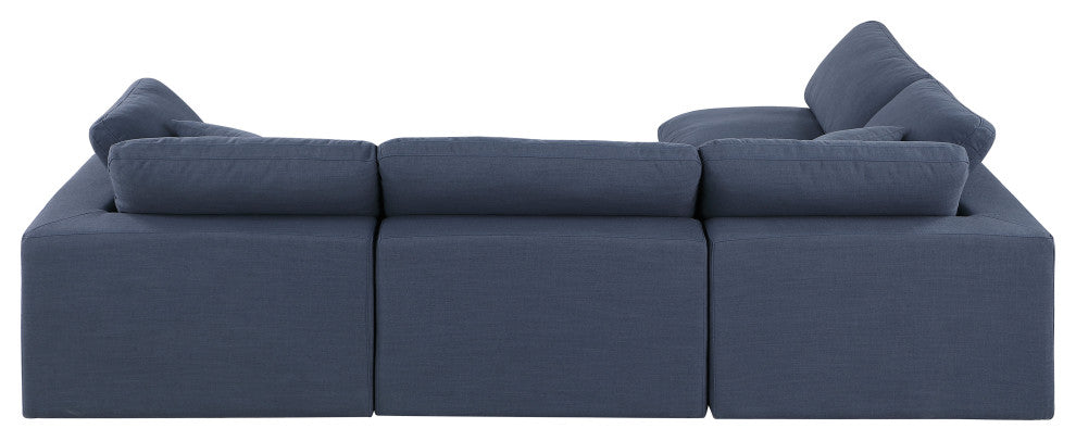 Comfy Upholstered L-Shaped Modular Sectional, Navy, 4-Piece: 2 Armless Chair, 2 Corner Chair, Linen Textured Fabric