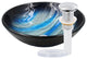 Tigre Blue and Silver Painted Glass Bathroom Vessel Sink and Drain, Chrome