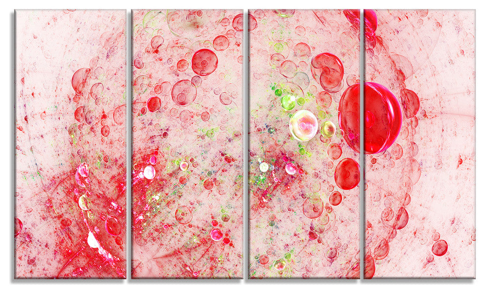 Red Fractal Planet of Bubbles, Abstract Wall Art Canvas, 48"x28", 4 Panels