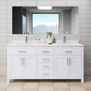 Beckett 72" White Double Vanity, White Cultured Marble Top