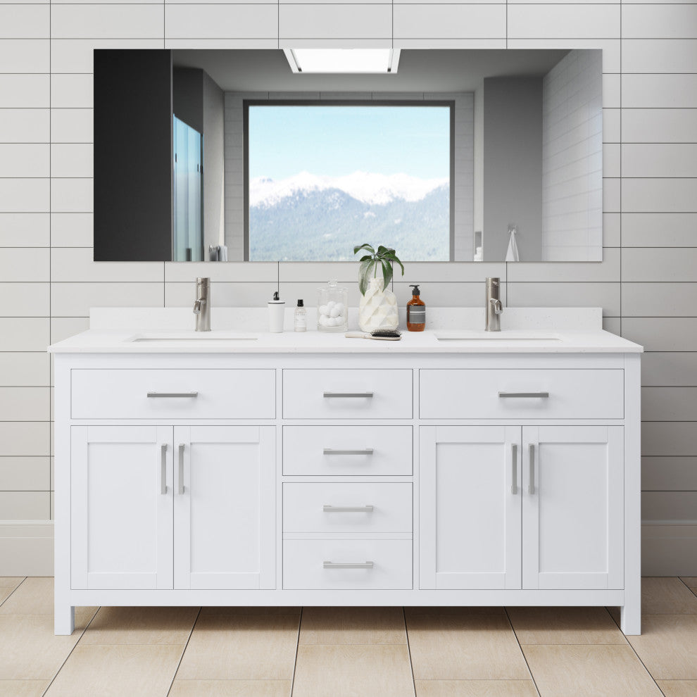 Beckett 72" White Double Vanity, White Cultured Marble Top