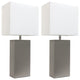 Elegant Designs 2-Pack Modern Leather Table Lamps With White Fabric Shades, Gray