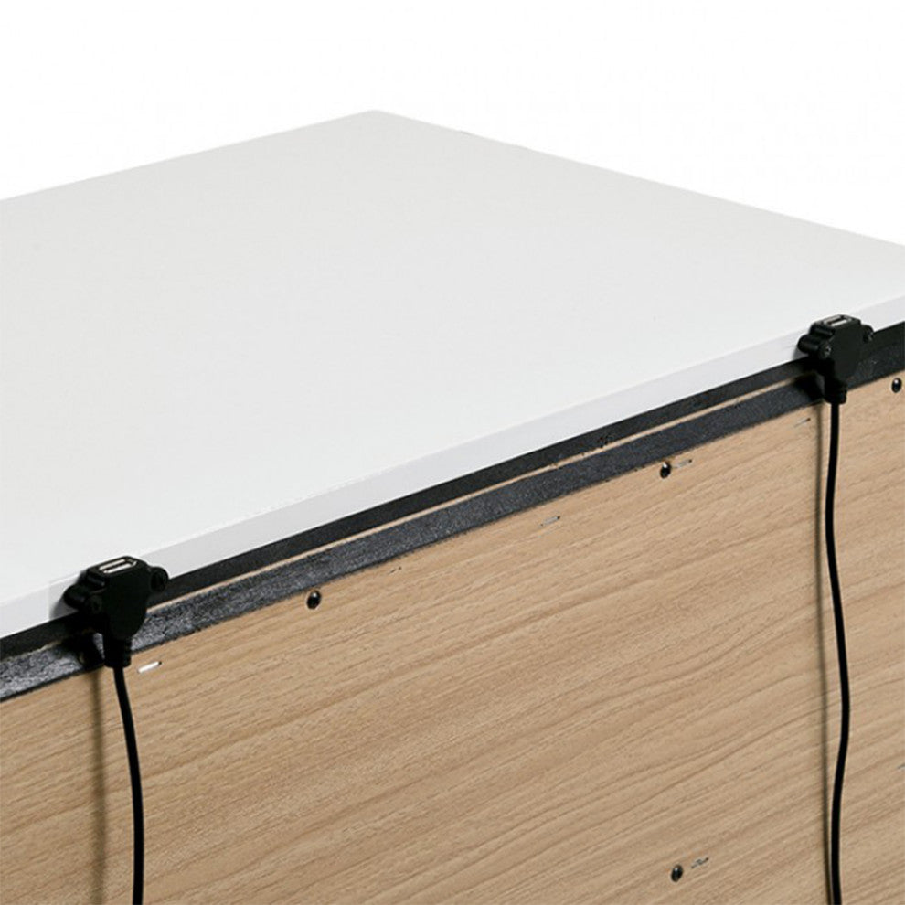 2 Drawers Nightstand, White/Metallic Gray
