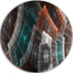 Brown And Blue Fractal Flower Grid, Abstract Disc Metal Artwork, 36"