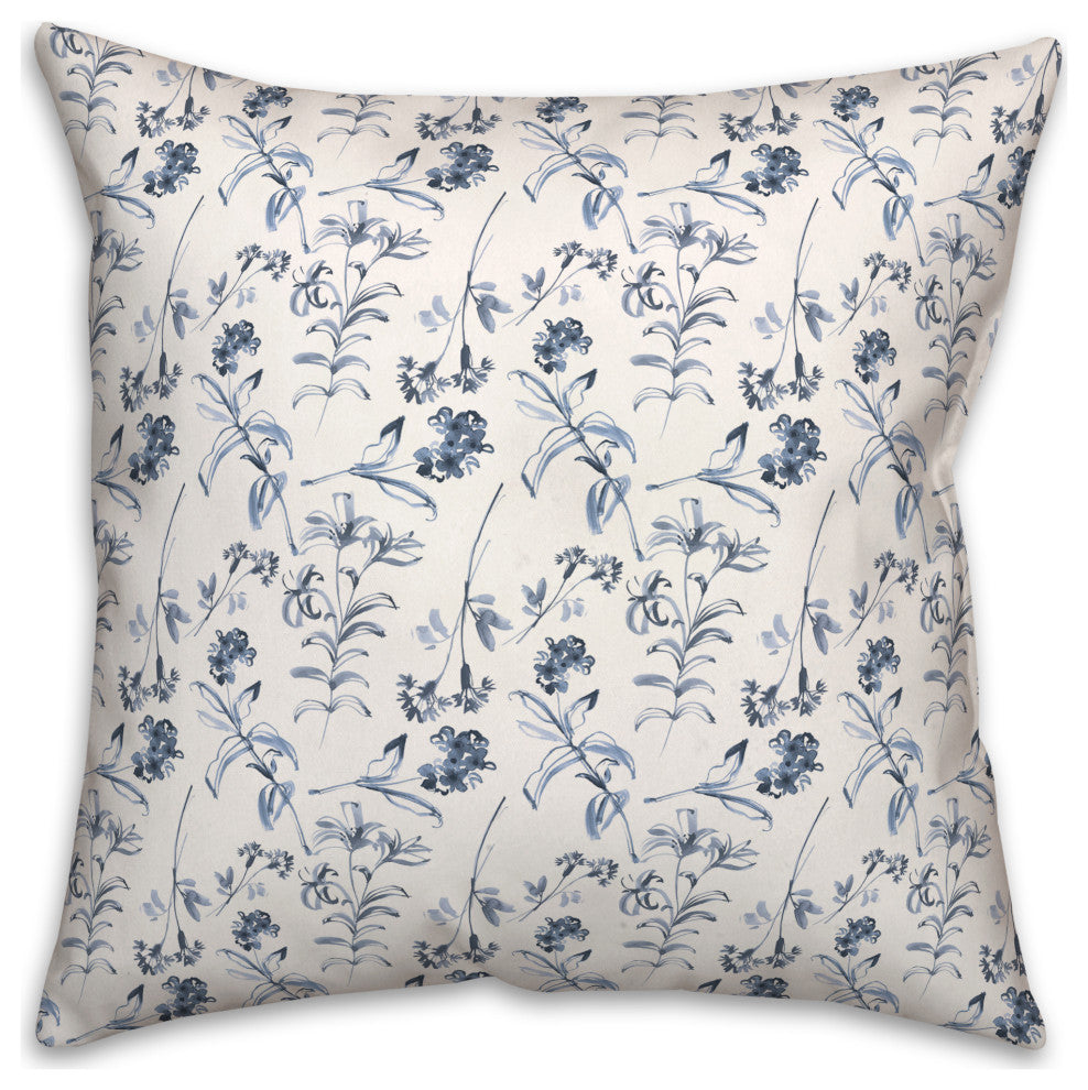 Blue Floral Pattern 18"x18" Spun Poly Pillow