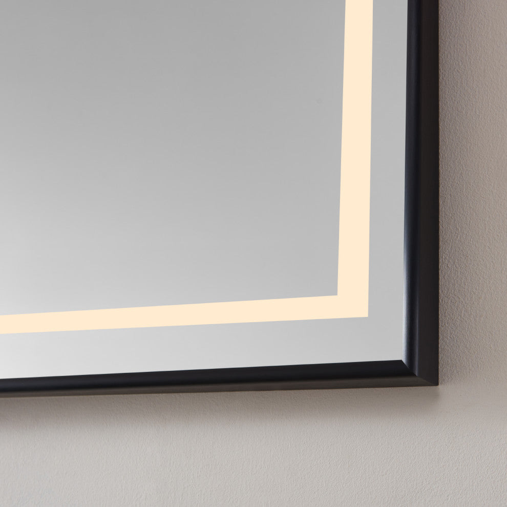 Horizontal Rectangular LED Wall Mount Bathroom Mirror, Black, 48"