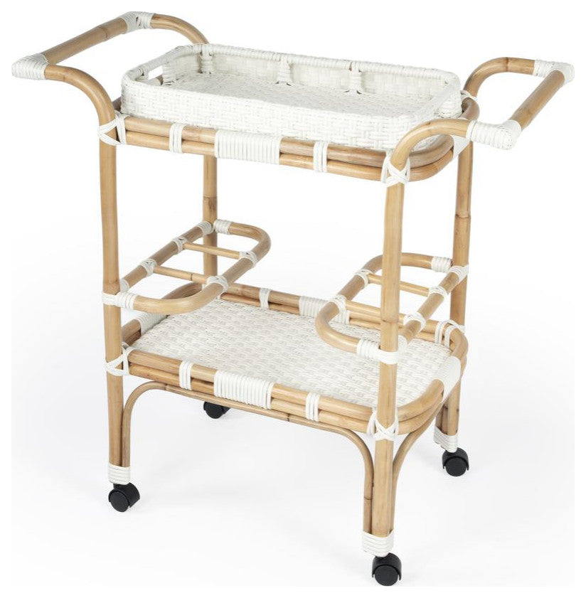 Butler Selena White Rattan Bar Cart