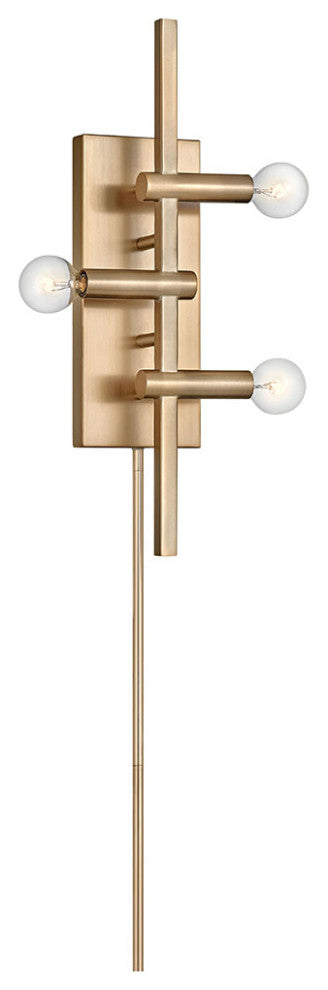 Hinkley Kinzie Three Light Plug-In Sconce, Modern Brass