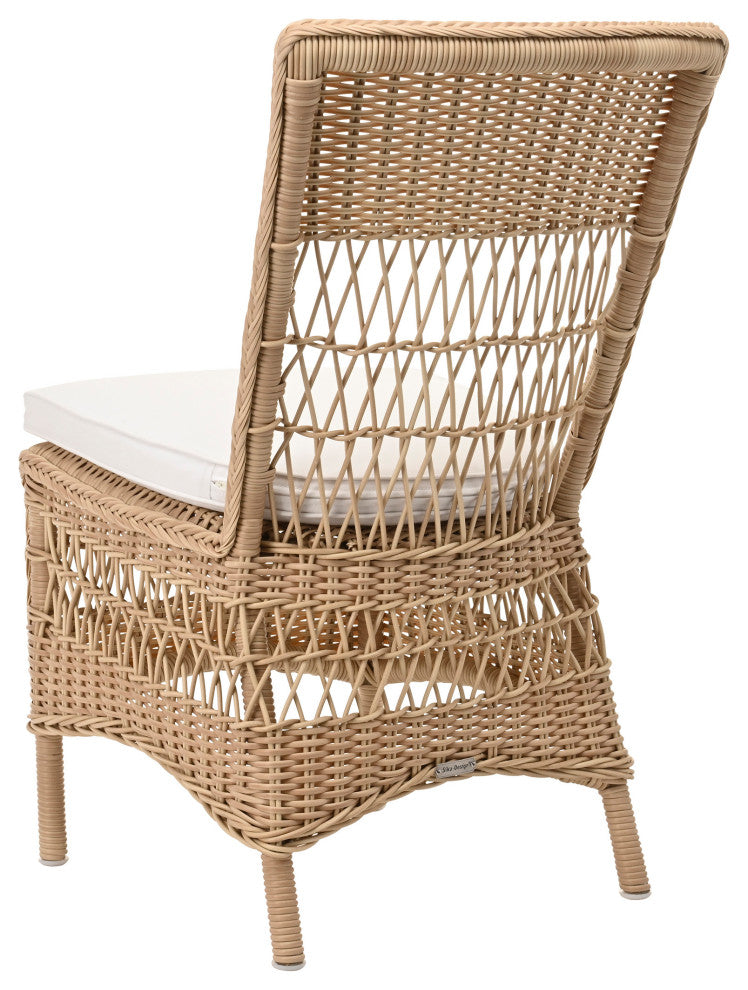 Marie Side Chair With Cushion, Natural Finish, Canvas White Upholstery