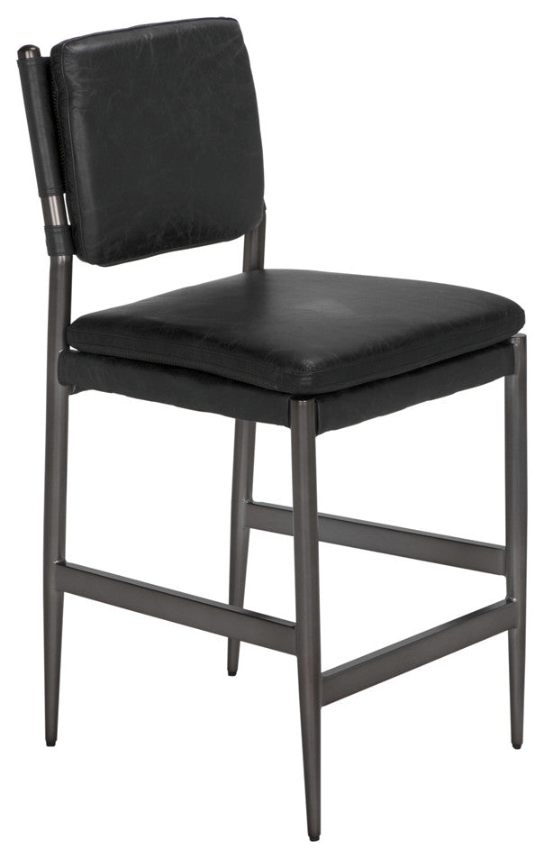 Astor Gray Powder Coat Topgrain Leather Counter Stool
