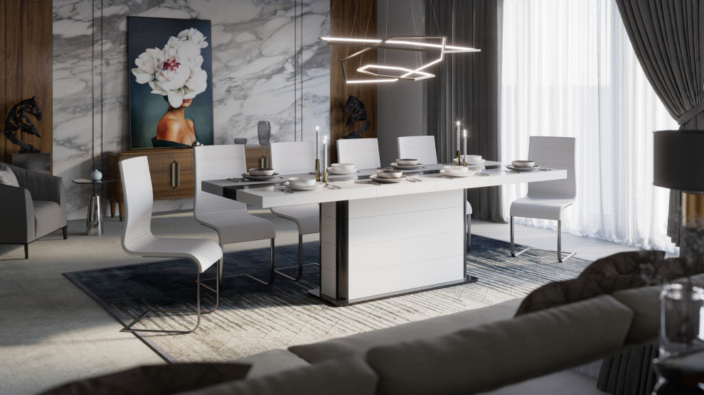 ZANOZA Dining Set, White/Black/White