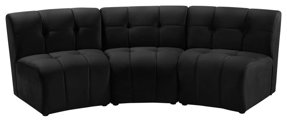 Limitless Velvet Upholstered 3-Piece Modular Sectional, Black