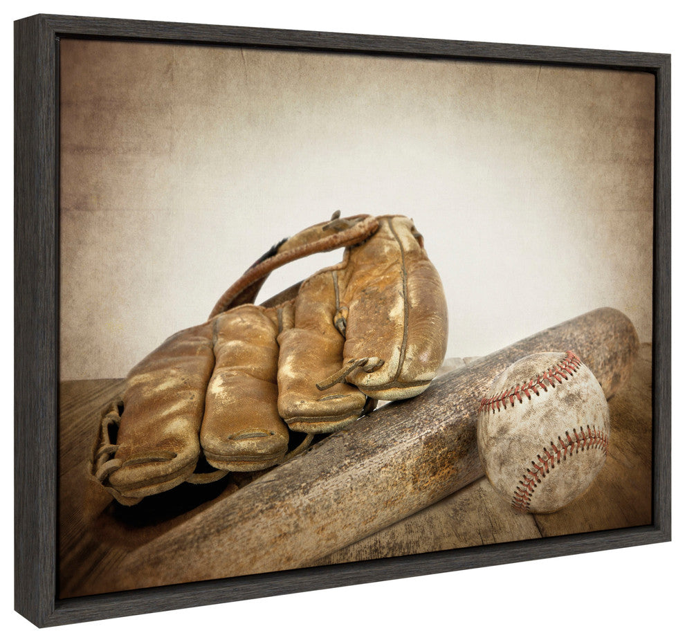 Sylvie Baseball Glove And Bat Framed Canvas by Shawn St. Peter, Gray 18x24