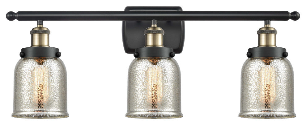 Small Bell 3 Light Bath Vanity Light, Black Antique Brass, Silver Plated Mercury