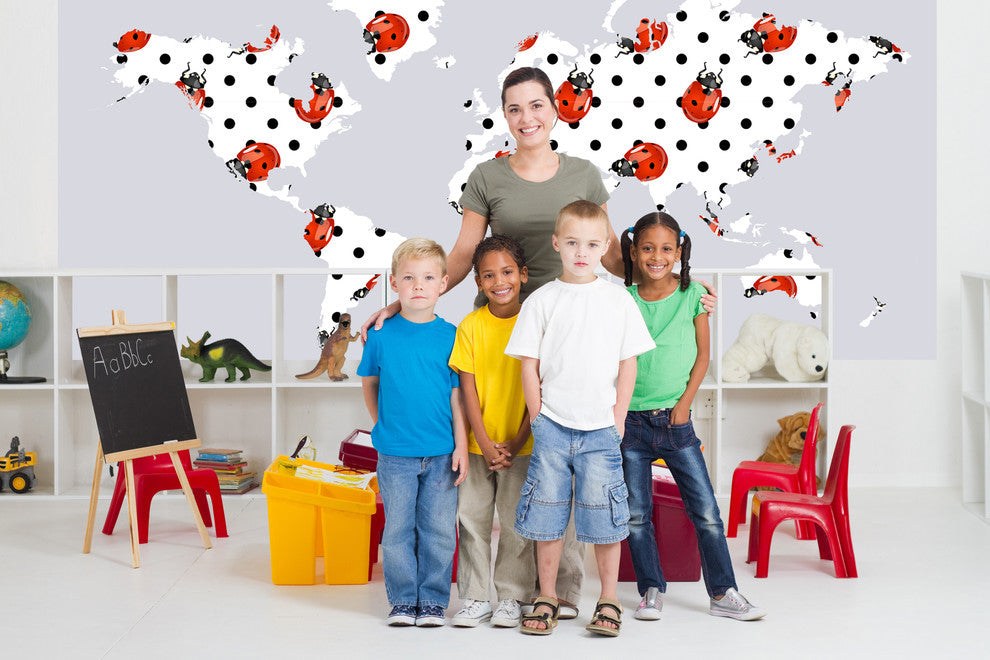 Studio Map Mural, Ladybugs, Peel and Stick, 1 Panel, 87"x42"