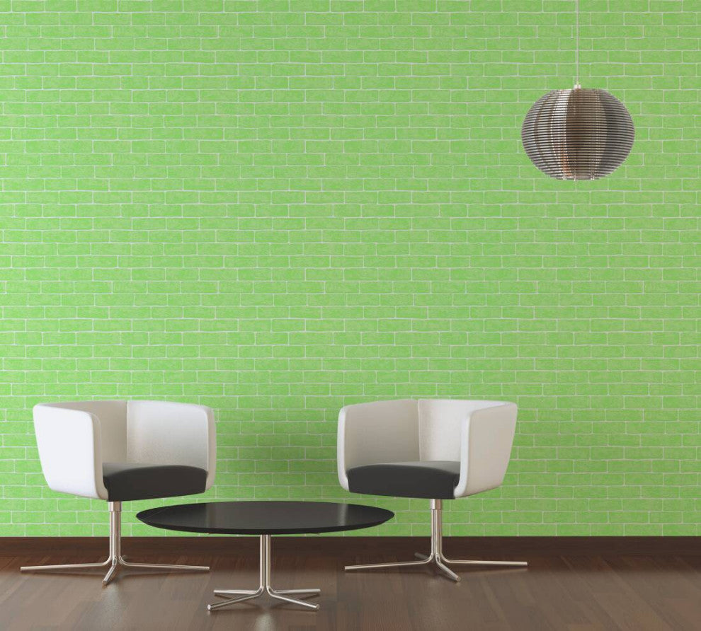 Faux Textured Wallpaper, Stone Wall, 359813, Green, One Roll