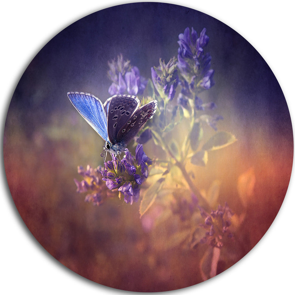 Vintage Butterfly, Digital Art Floral Round Wall Art, 11"