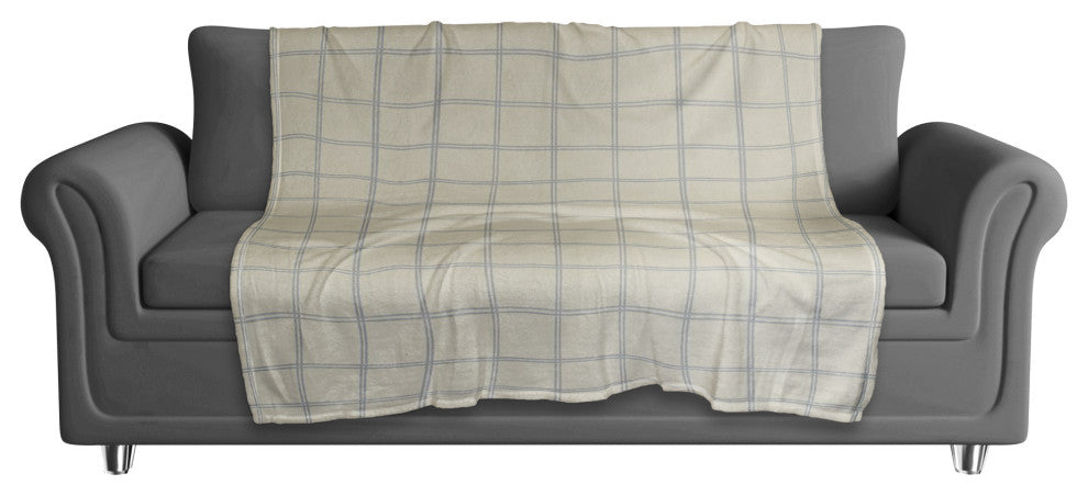 Cream and Gray Check 50x60 Coral Fleece Blanket