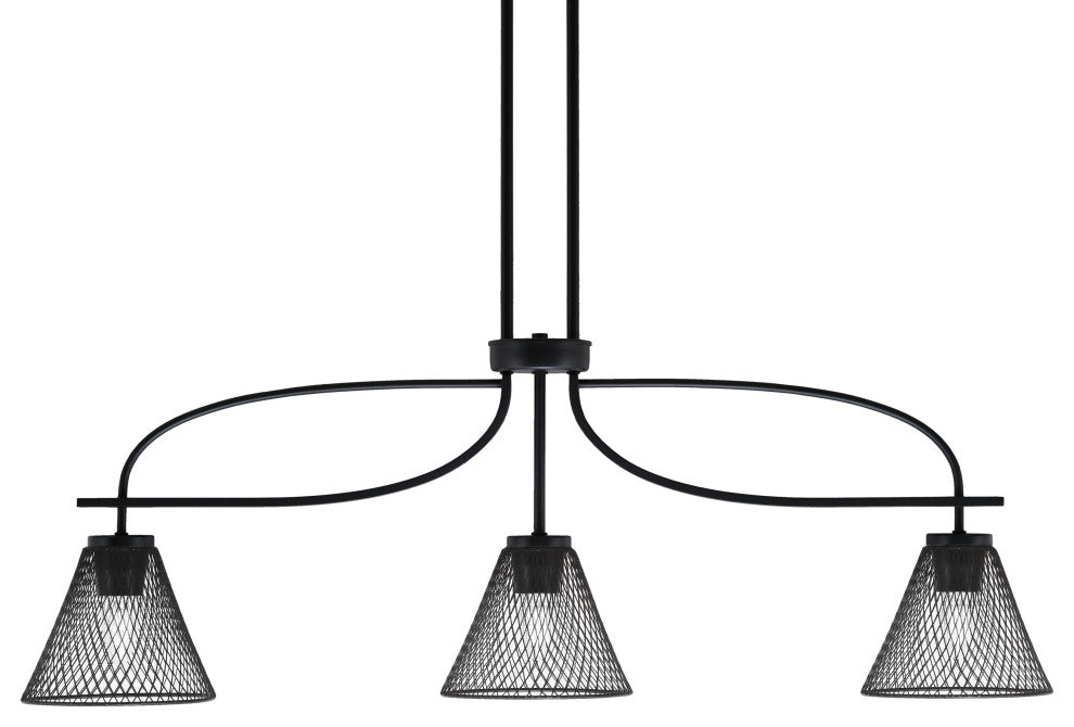 Cavella Island Light, Matte Black Finish, 7" Matte Black Mesh Metal Shades