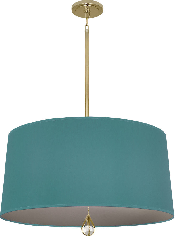 Williamsburg Custis Pendant, Mayo Teal/Carter Gray, Modern Brass