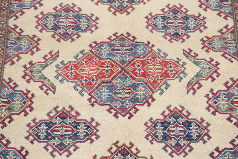 Hand-Knotted Kazak Oriental Traditional Pakistani Area Rug, Beige, 5'11"x4'0