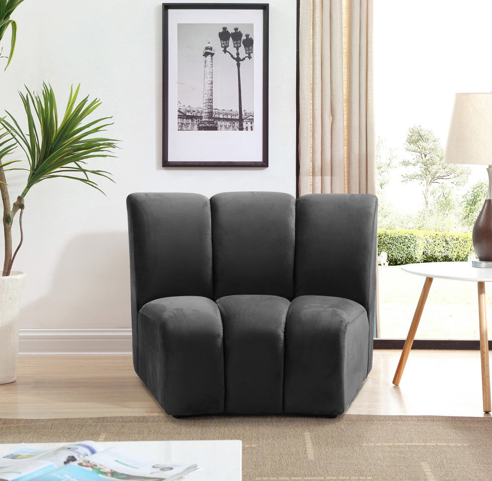 Infinity Channel Tufted Velvet Modular Chair, Gray, 1 Piece